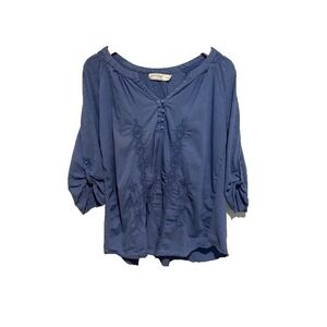 Faded Glory Women's Blue Embroidered‎ Long Sleeve Blouse Size XL  (16-19)